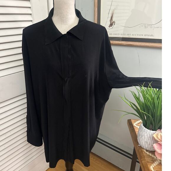 NORMA KAMALI Womens Tunic Black Slinky Stretch Knit Collared Minimalist Modern L - Picture 1 of 10